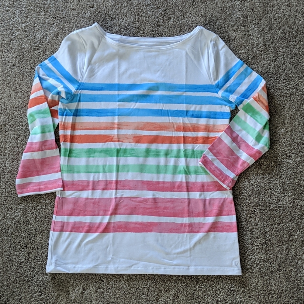 Talbot's Watercolor Striped Boatneck Top